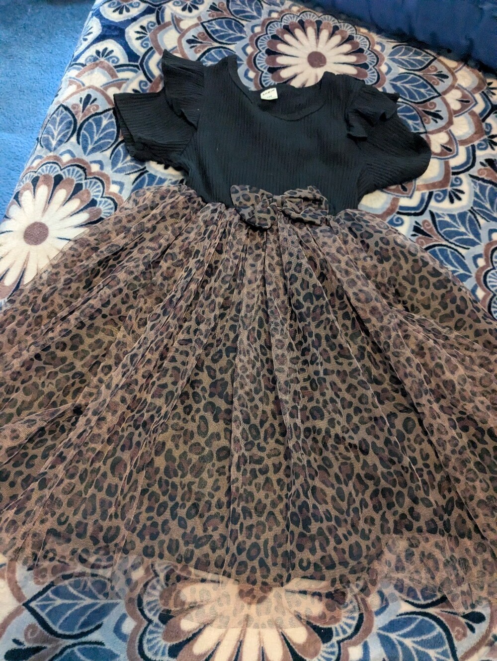 SHEIN Black Top with Leopard Print Tulle Skirt Dress